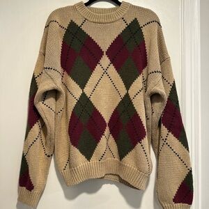 VTG 90s Harbour Classics Men’s Sz: L Tan Oversized Argyle Long Sleeve Sweater.